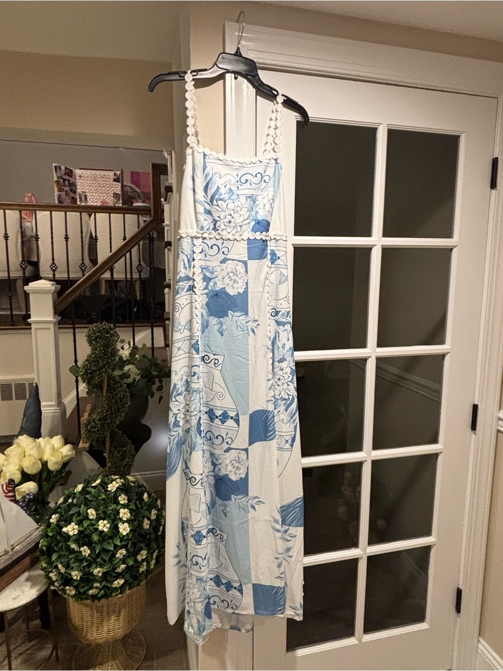 Women's Blue and White Floral Patchwork Maxi Dress -Vacation Dress Two sizes NWT